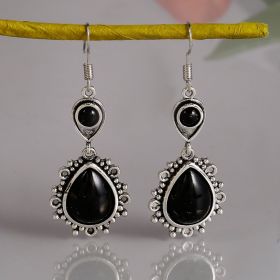 Vintage Black Stone Drop Earring Indian Jewelry Geometric Triangle Hollow Ear Jewelry For Women Girls