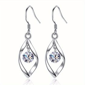 Zircon Decor Silvery Earrings, Bohemian Rotating Tassel Drop Earrings Jewelry For Women