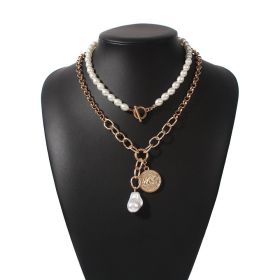 Creative Bohemian Coin Design Pendant Faux Pearl Chain Necklace Baroque Style Neck Jewelry Gift