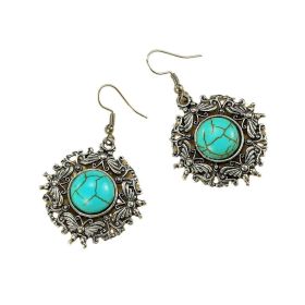 New retro butterfly large circle design inlaid turquoise earrings ethnic style earrings simple alloy bohemian