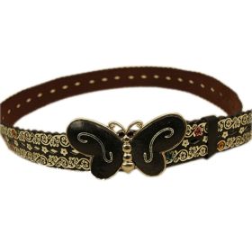 Women's Bohemian Casual Faux Leather Belt Hollow Waist Belt; Black