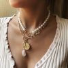 Creative Bohemian Coin Design Pendant Faux Pearl Chain Necklace Baroque Style Neck Jewelry Gift