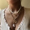 Creative Bohemian Coin Design Pendant Faux Pearl Chain Necklace Baroque Style Neck Jewelry Gift