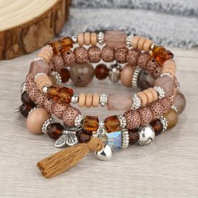 Tassel Butterfly Pendant Multilayer Bracelet Simple Multi-Circle Bead Bracelet Bohemian Bracelet (Color: Yellow)