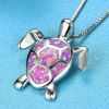 Bohemian Fire Opal Necklace For Women Silver Color Blue White Green With Large Tortoise Pendants