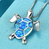 Bohemian Fire Opal Necklace For Women Silver Color Blue White Green With Large Tortoise Pendants