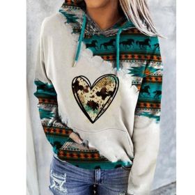 autumn and winter new women's sweater national wind printing casual hooded hoodie (Color: Grey, size: XL)