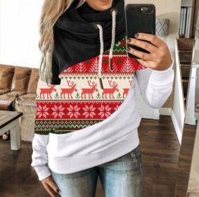 Christmas women's new sweater snowflake elk print stitching Christmas hoodie (Color: Black, size: S)