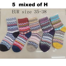 10PCS=5Pairs Autumn Winter New Men Thicken Warm Harajuku Retro Fashion Casual Wool High Quality Cotton Socks Wholesale Snow Sock (Color: 5 mixed H, size: EUR size38-45)