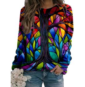 Women's Fall Winter New Hoodie Printed Round Neck Long Sleeve Loose Sweater (Color: 2, size: M)