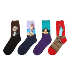 Hot Dropshipping Autumn winter Retro Women New Art Van Gogh Mural World Famous Oil Painting Series Men Socks Funny Socks (Color: 4 Paris 2)