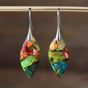 Bohemian Natural Imperial Stone Leaf Dangle Earrings (Color: Orange Blue)