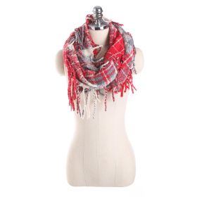 Autumn and winter scarf ladies plaid circle yarn tassel dual-use warm scarf (Color: 12)