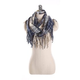 Autumn and winter scarf ladies plaid circle yarn tassel dual-use warm scarf (Color: 7)