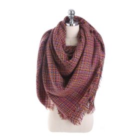 Autumn and winter warm shawl foreign trade solid color woven printing imitation cashmere square scarf thickened (Color: wine red gold)