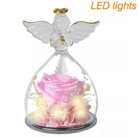 1 Set Little Angel Preserved Roses In Glass Forever Eternal Rose Flower Christmas Birthday Valentine Day Wedding Gift Women Girl (Ships From: CN, Color: Pink Angel)