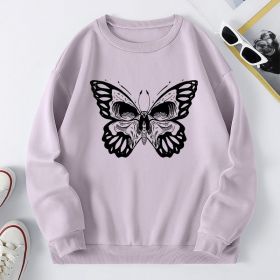 Women's clothing new butterfly print round neck Plush large edition sweater (women) (Color: Purple, size: S)