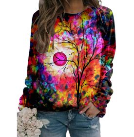 Women's Fall Winter New Hoodie Printed Round Neck Long Sleeve Loose Sweater (Color: 1, size: S)