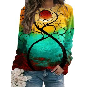 Women's Fall Winter New Hoodie Printed Round Neck Long Sleeve Loose Sweater (Color: 4, size: S)