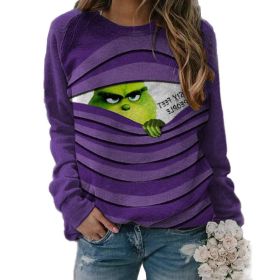 New Autumn and Winter Women's Clothing Funny Printed Christmas Sweater Long-sleeved T-shirt Top (Color: Purple, size: XXXXXL)