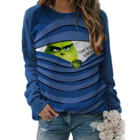 New Autumn and Winter Women's Clothing Funny Printed Christmas Sweater Long-sleeved T-shirt Top (Color: Blue, size: XXXXXL)