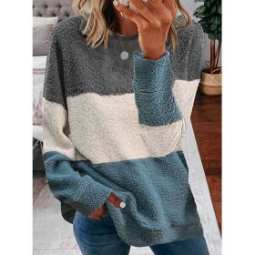 Women's New Hot-selling Autumn and Winter Plush Stitching Contrast Coat Women's Sweater (Color: Grey, size: 3XL)