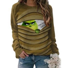 New Autumn and Winter Women's Clothing Funny Printed Christmas Sweater Long-sleeved T-shirt Top (Color: Khaki, size: XXL)