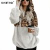 Leopard Zip Up Hoodie Woman Plush Long Sleeve Draw String Women Hooded Sweatshirts 2021 Autumn Winter Fashion Pocket Ladies Tops