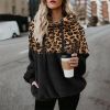 Leopard Zip Up Hoodie Woman Plush Long Sleeve Draw String Women Hooded Sweatshirts 2021 Autumn Winter Fashion Pocket Ladies Tops