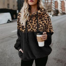 Leopard Zip Up Hoodie Woman Plush Long Sleeve Draw String Women Hooded Sweatshirts 2021 Autumn Winter Fashion Pocket Ladies Tops (Color: HFG4319-black, size: 4XL)