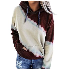 Autumn and Winter Women's Clothing Loose Tie-dye Printing Long-sleeved Hooded Sweater T-shirt (Color: Burgundy, size: M)