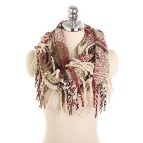 Autumn and winter scarf ladies plaid circle yarn tassel dual-use warm scarf (Color: Khaki)