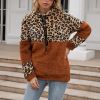 Leopard Zip Up Hoodie Woman Plush Long Sleeve Draw String Women Hooded Sweatshirts 2021 Autumn Winter Fashion Pocket Ladies Tops