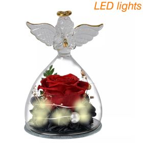 1 Set Little Angel Preserved Roses In Glass Forever Eternal Rose Flower Christmas Birthday Valentine Day Wedding Gift Women Girl (Ships From: CN, Color: Red Angel)