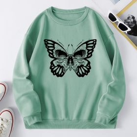 Women's clothing new butterfly print round neck Plush large edition sweater (women) (Color: Light green, size: M)