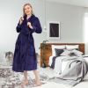 Women's Shaggy Fleece Robe Warm Plush Long Bathrobe for Women shawl collar nightgown with Pockets