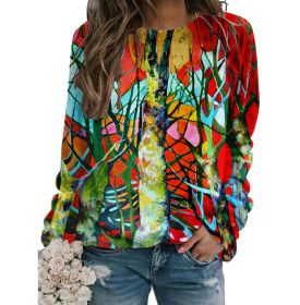 Women's Fall Winter New Hoodie Printed Round Neck Long Sleeve Loose Sweater (Color: 7, size: S)