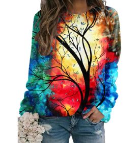 Women's Fall Winter New Hoodie Printed Round Neck Long Sleeve Loose Sweater (Color: 9, size: XL)