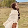 Women Shawl Bohemian Tassel Sweater Cape Knit Shirt Hollow Out Grassland Travel Cloak Hooded Scarf Spring Summer Autumn Winter