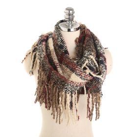 Autumn and winter scarf ladies plaid circle yarn tassel dual-use warm scarf (Color: red and blue)