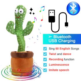 Bluetooth Cactus Plush Toy Electric Singing 60/120 English Songs Dancing Twisting Cactus Luminous Recording Repeat Wriggle Body (Ships From: China, Color: Bluetooth Cactus)