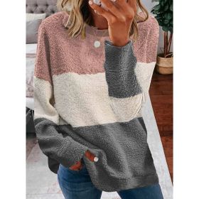 Women's New Hot-selling Autumn and Winter Plush Stitching Contrast Coat Women's Sweater (Color: Pink, size: 3XL)