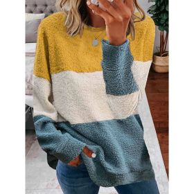 Women's New Hot-selling Autumn and Winter Plush Stitching Contrast Coat Women's Sweater (Color: Yellow, size: 2XL)