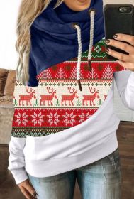 Christmas women's new sweater snowflake elk print stitching Christmas hoodie (Color: Blue, size: L)