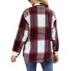 Womens Long Sleeve Plaid Shirts Flannel Lapel Button Down Shacket Jacket Coats