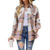 Womens Long Sleeve Plaid Shirts Flannel Lapel Button Down Shacket Jacket Coats