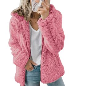 New Women's Hooded Woolen Fleece Autumn and Winter Jacket (Color: Pink, size: S)