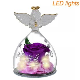 1 Set Little Angel Preserved Roses In Glass Forever Eternal Rose Flower Christmas Birthday Valentine Day Wedding Gift Women Girl (Ships From: CN, Color: Purple Angel)