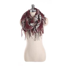 Autumn and winter scarf ladies plaid circle yarn tassel dual-use warm scarf (Color: 4)