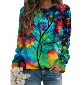 Women's Fall Winter New Hoodie Printed Round Neck Long Sleeve Loose Sweater (Color: 8, size: L)